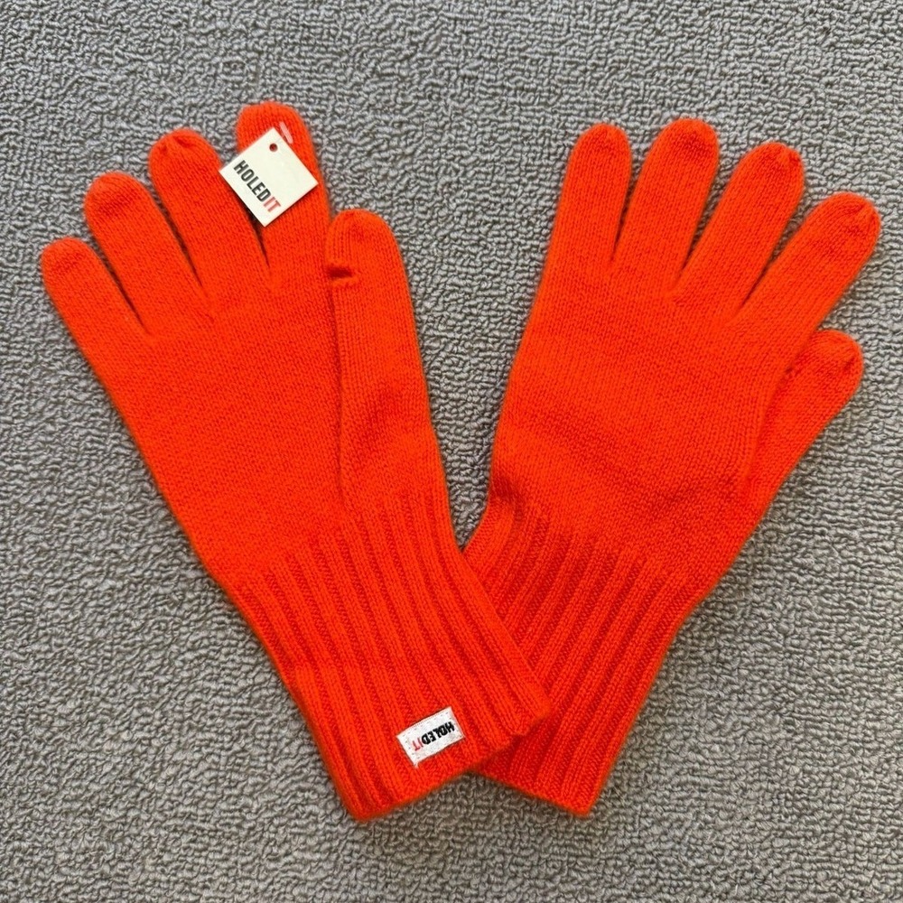 Carolina Amato One‎ Size Orange Cashmere Ribbed Gloves NWT